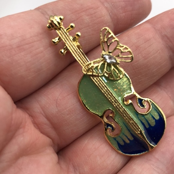 Violin Cello String Instrument with Butterfly Pin Brooch - Picture 9 of 12